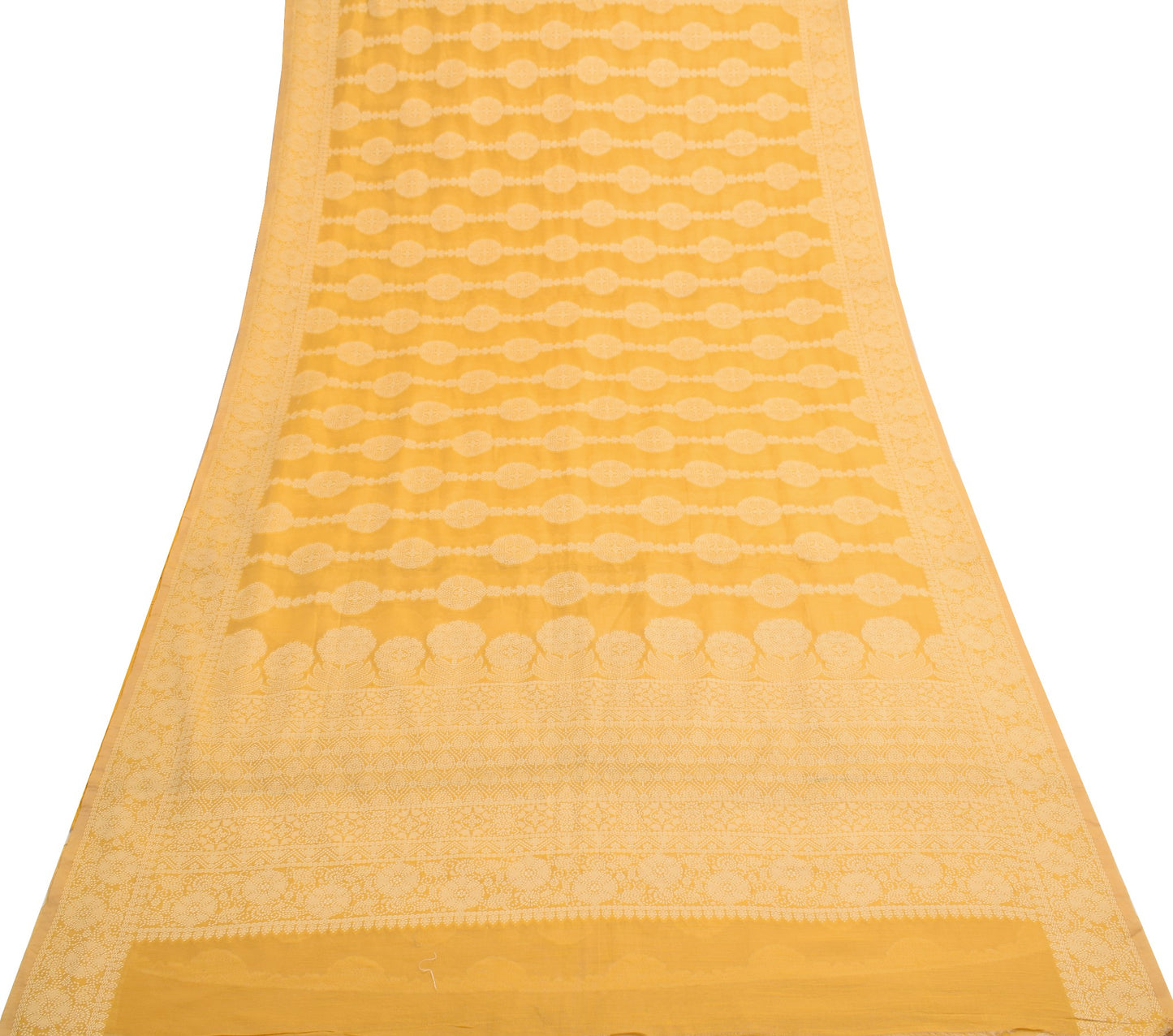 Sushila Vintage Yellow Saree Art Cotton Floral Woven Traditional Sari Fabric