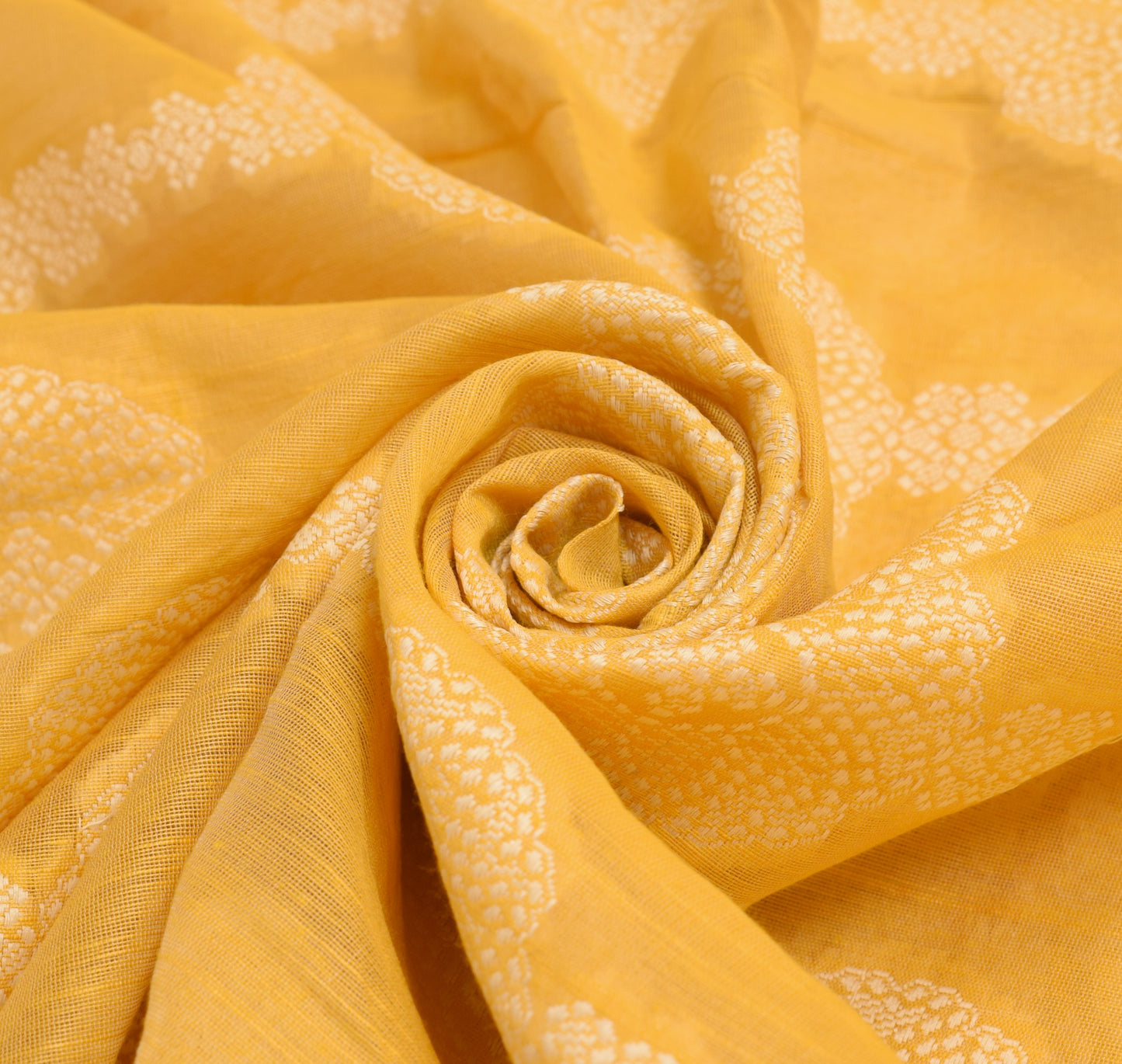 Sushila Vintage Yellow Saree Art Cotton Floral Woven Traditional Sari Fabric