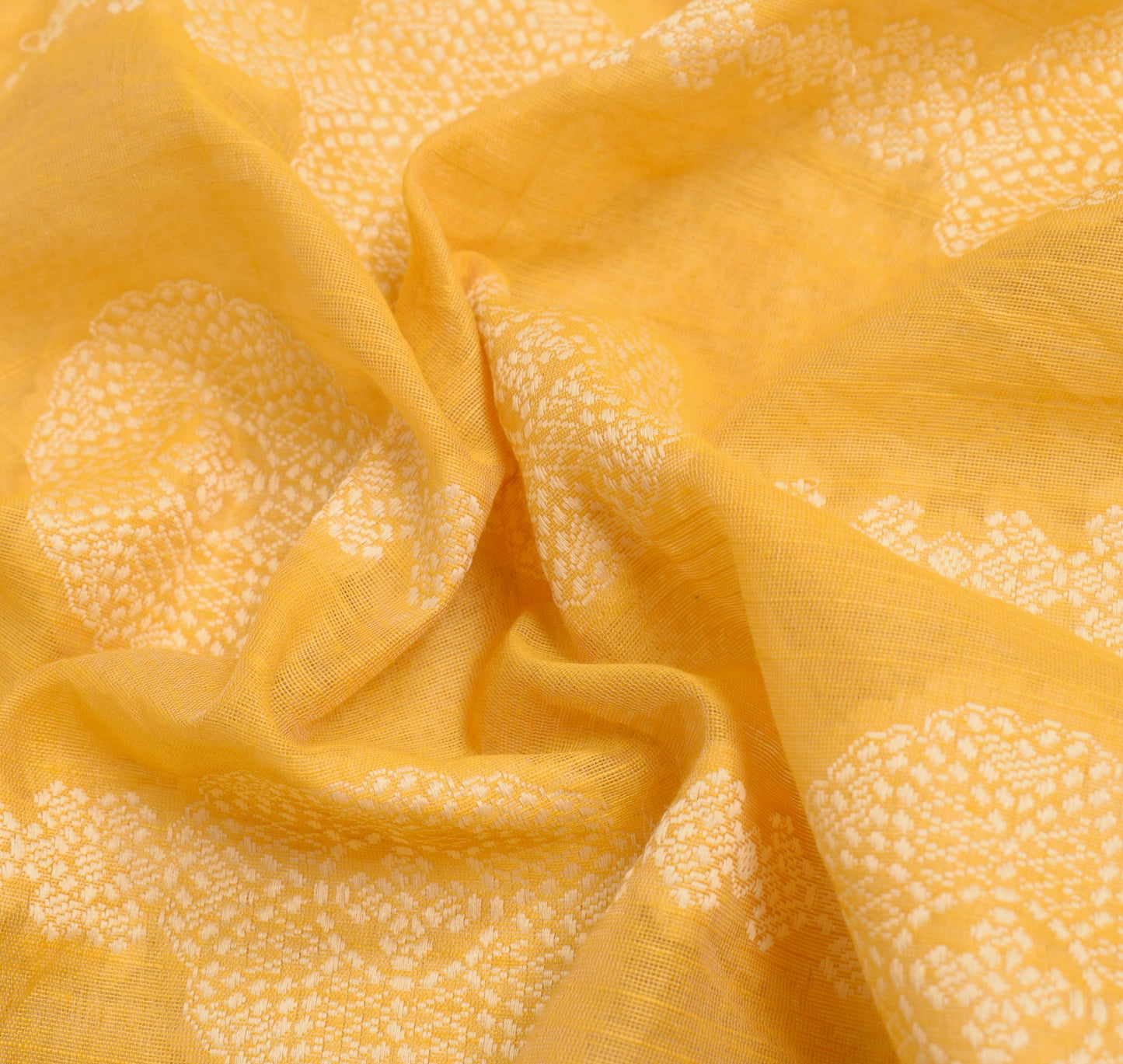 Sushila Vintage Yellow Saree Art Cotton Floral Woven Traditional Sari Fabric