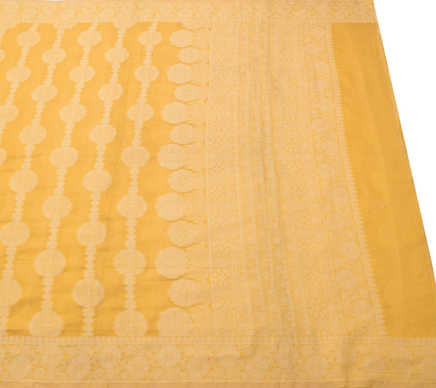 Sushila Vintage Yellow Saree Art Cotton Floral Woven Traditional Sari Fabric