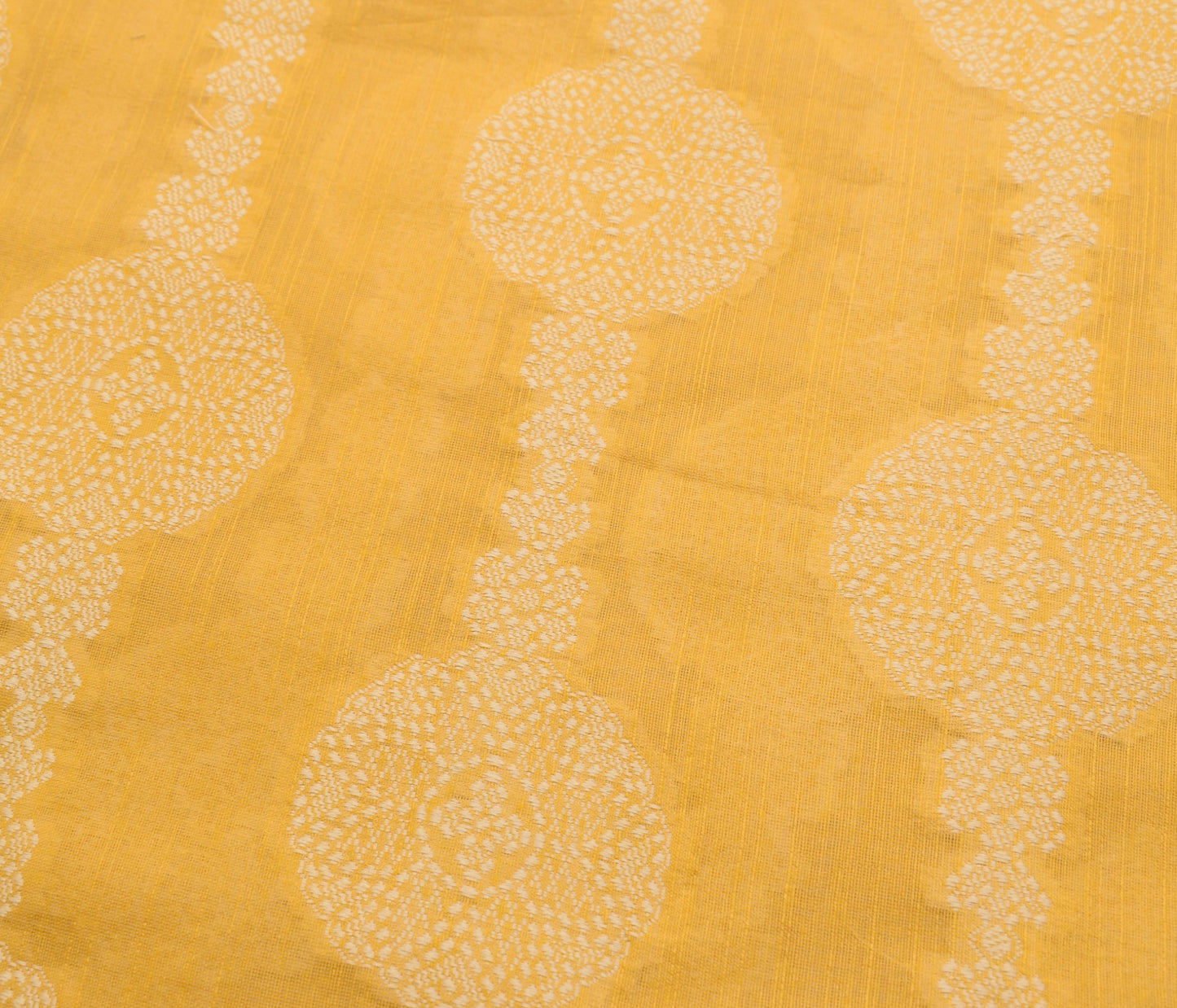 Sushila Vintage Yellow Saree Art Cotton Floral Woven Traditional Sari Fabric