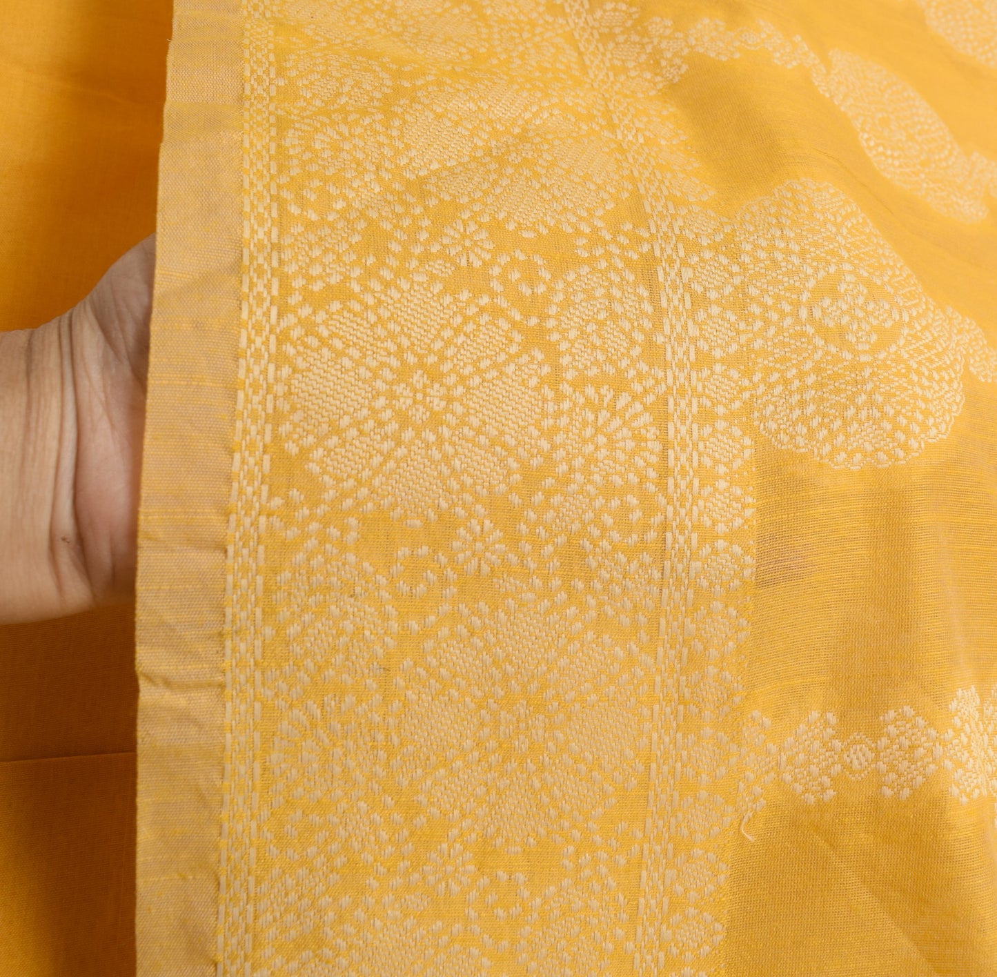 Sushila Vintage Yellow Saree Art Cotton Floral Woven Traditional Sari Fabric