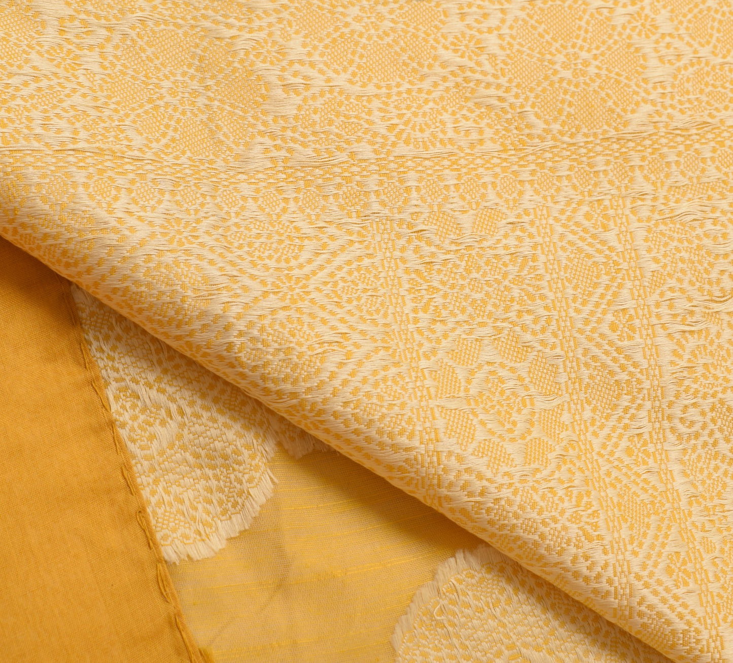 Sushila Vintage Yellow Saree Art Cotton Floral Woven Traditional Sari Fabric