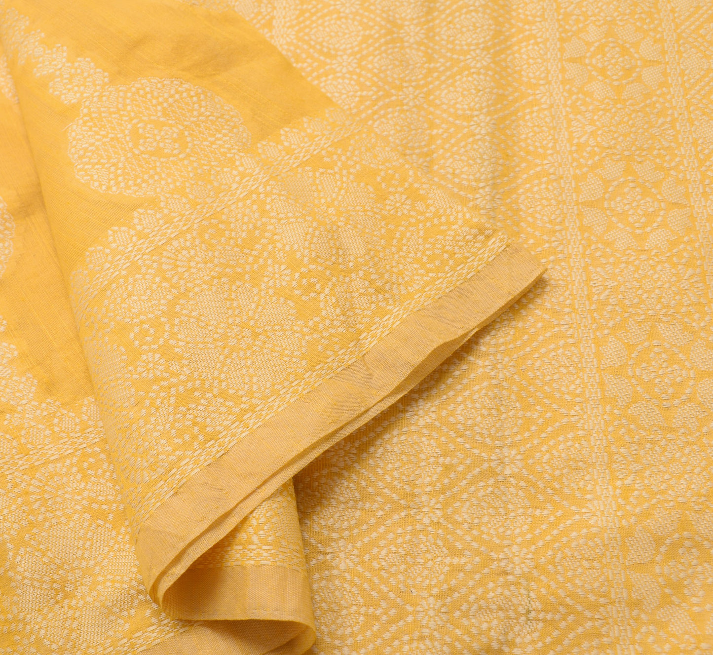 Sushila Vintage Yellow Saree Art Cotton Floral Woven Traditional Sari Fabric