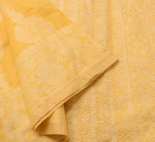 Sushila Vintage Yellow Saree Art Cotton Floral Woven Traditional Sari Fabric