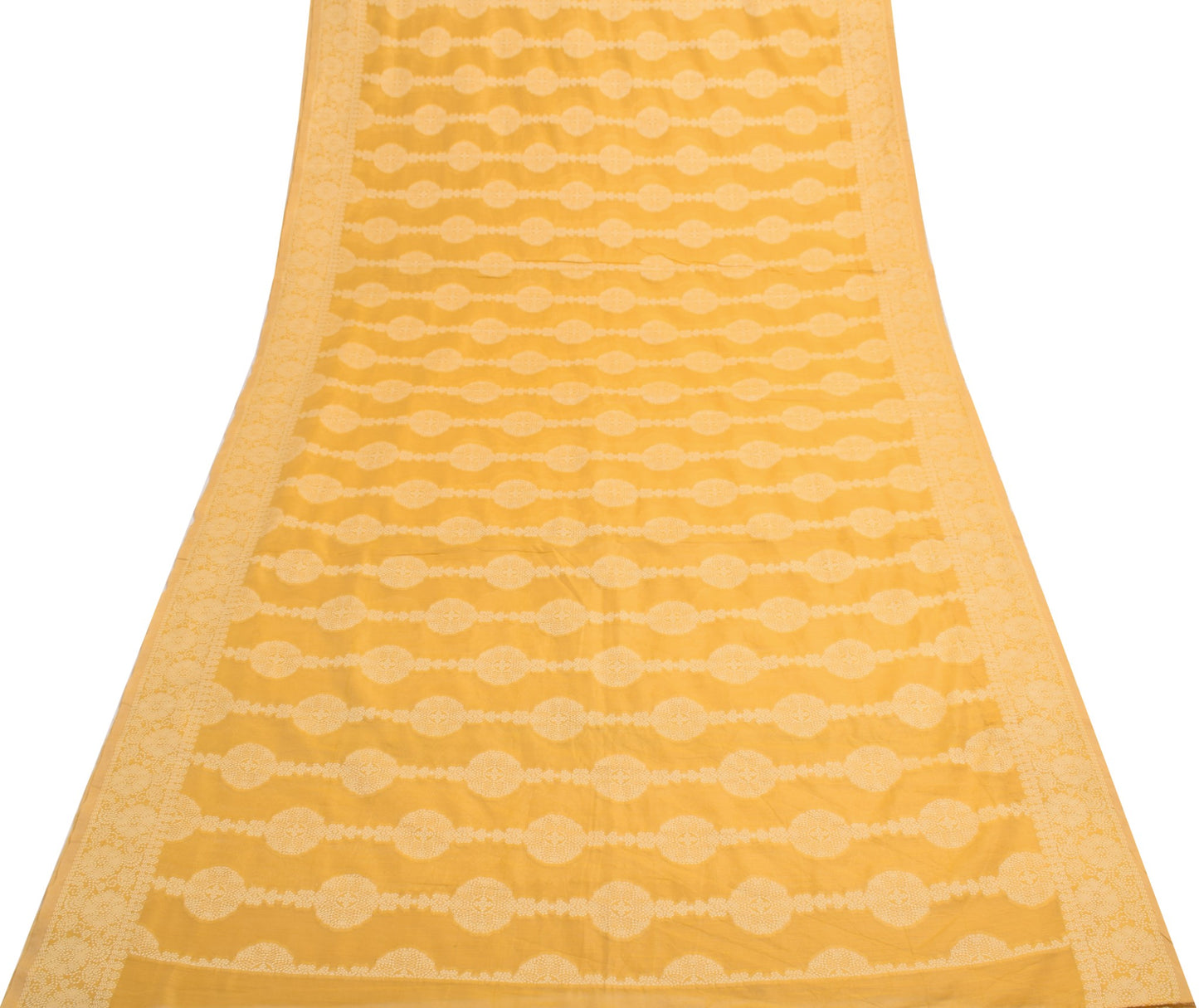 Sushila Vintage Yellow Saree Art Cotton Floral Woven Traditional Sari Fabric