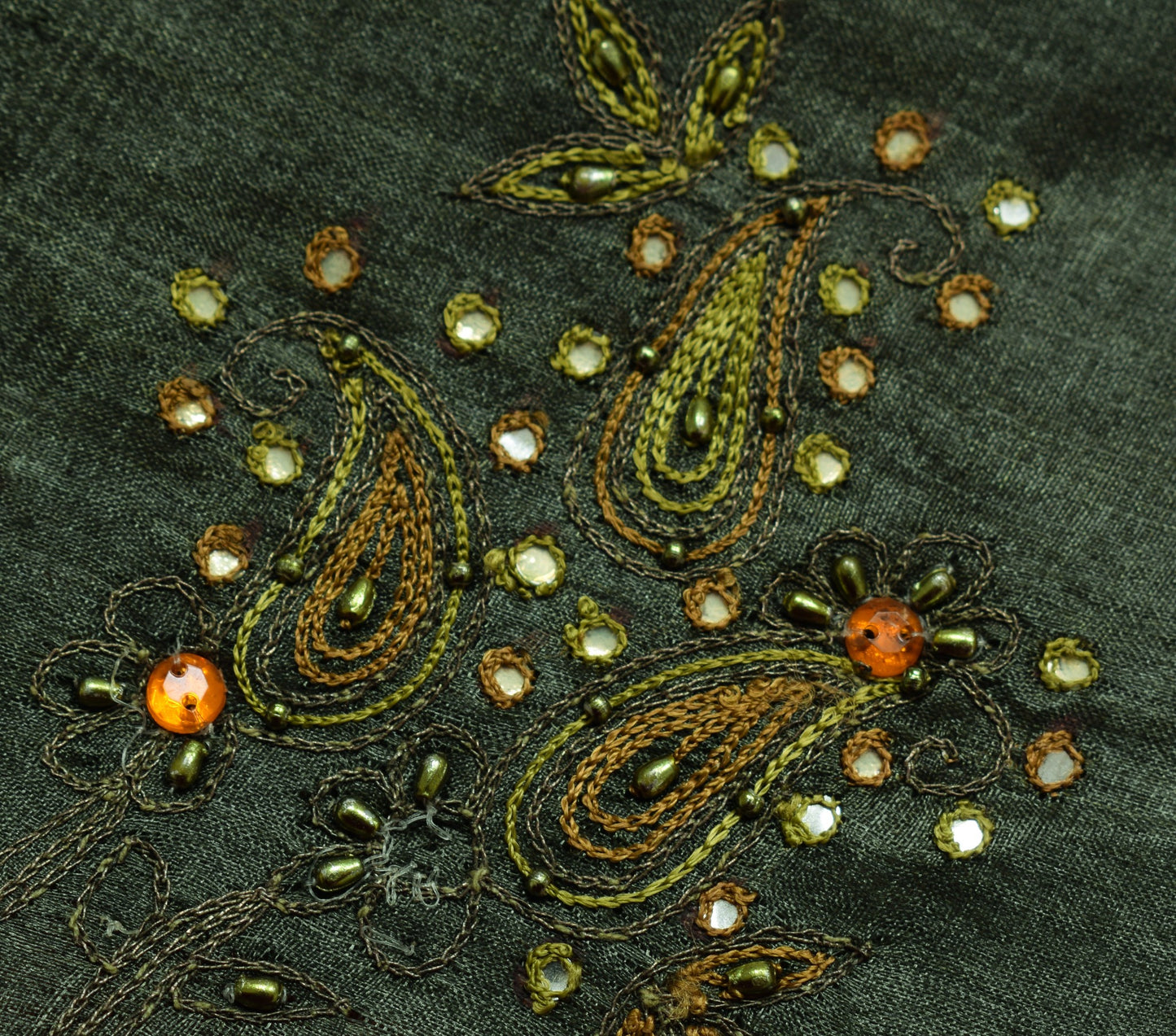 Sushila Vintage Dark Green Saree Woven Embroidered Pure Tussar Silk Sari Fabric