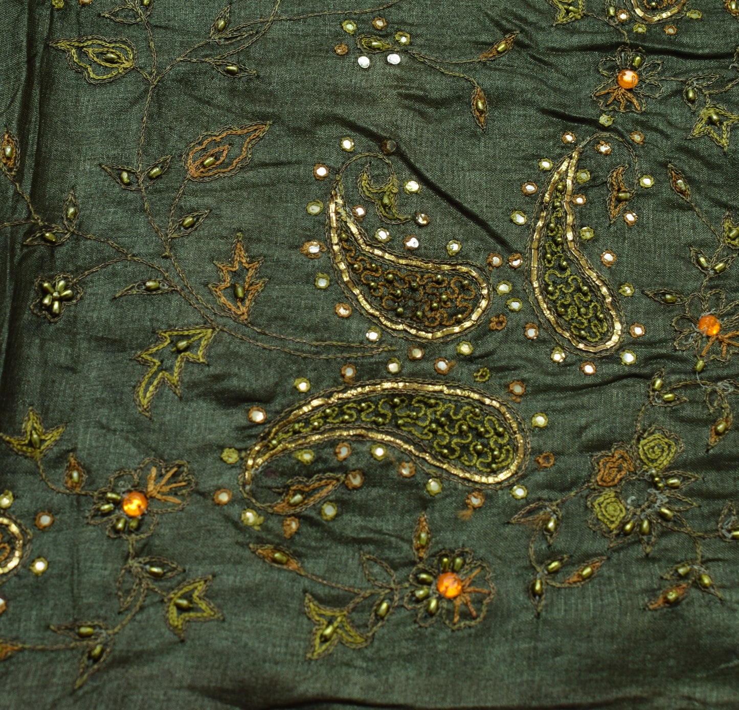 Sushila Vintage Dark Green Saree Woven Embroidered Pure Tussar Silk Sari Fabric