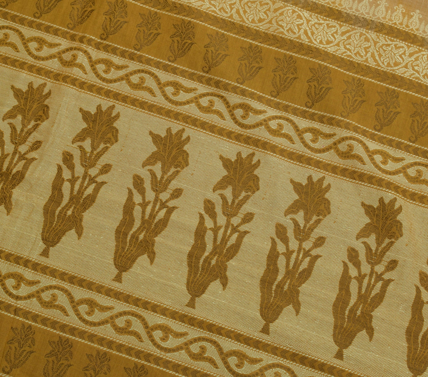Sushila Vintage Brown Saree 100% Pure Cotton Floral Woven Indian 5YD Sari Fabric
