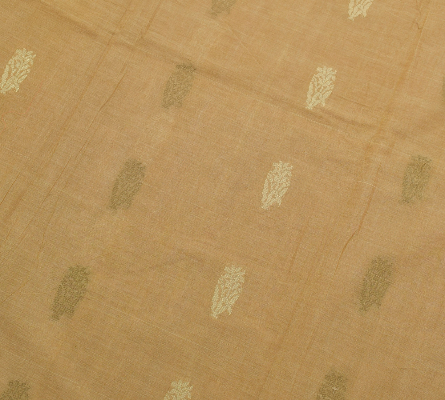 Sushila Vintage Brown Saree 100% Pure Cotton Floral Woven Indian 5YD Sari Fabric