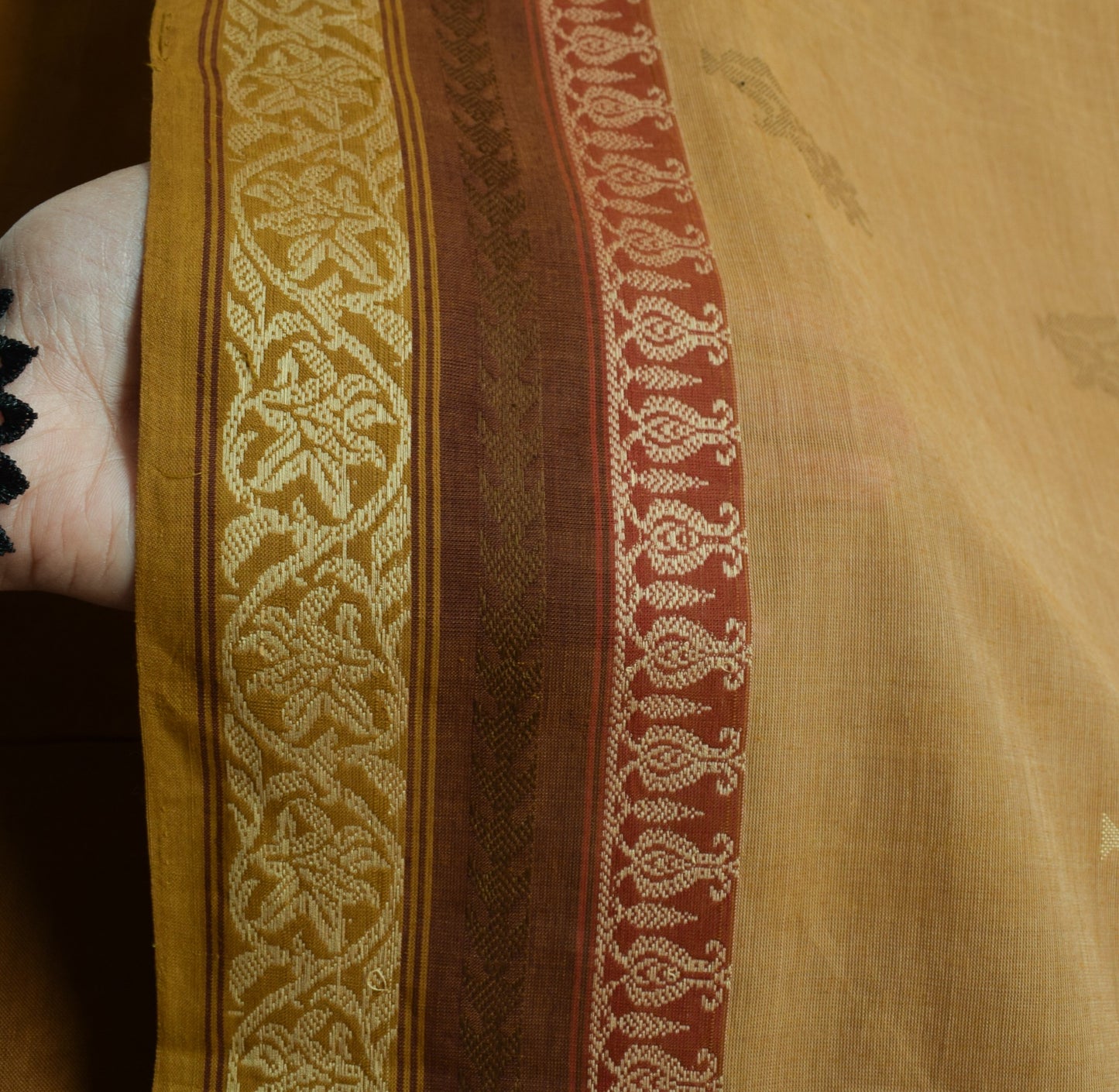 Sushila Vintage Brown Saree 100% Pure Cotton Floral Woven Indian 5YD Sari Fabric