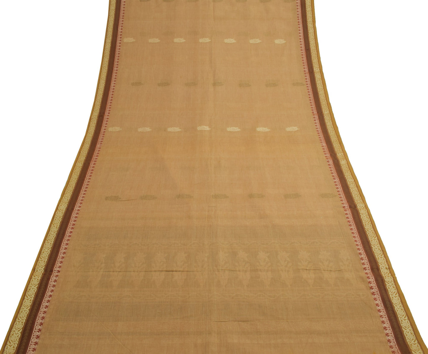 Sushila Vintage Brown Saree 100% Pure Cotton Floral Woven Indian 5YD Sari Fabric