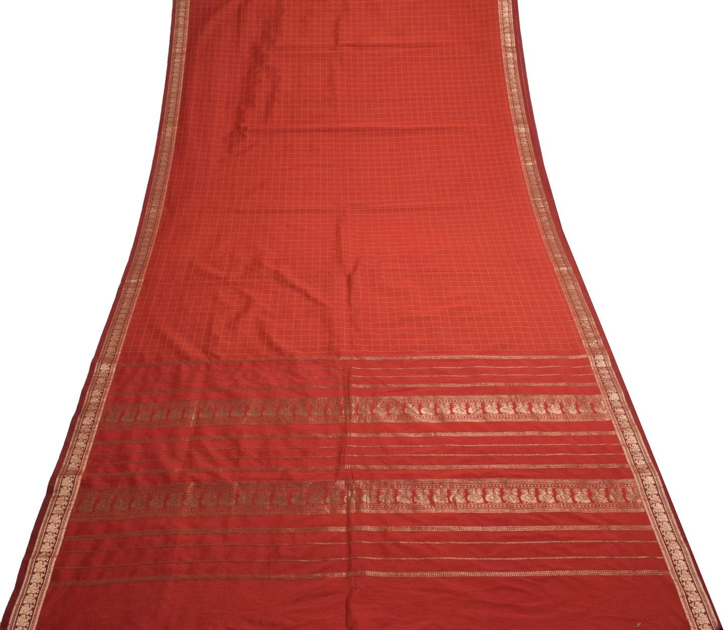 Sushila Vintage Red Saree With Gold Peacock Zari Broder Art Silk Sari Fabric