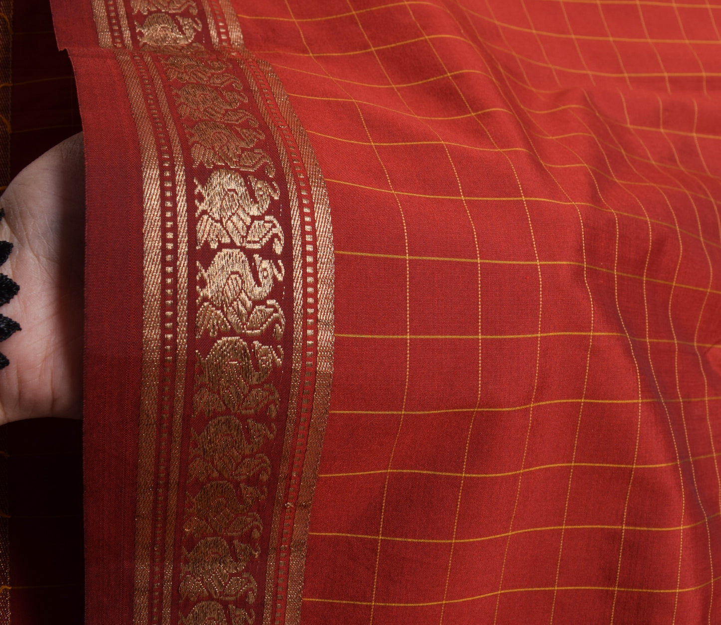 Sushila Vintage Red Saree With Gold Peacock Zari Broder Art Silk Sari Fabric