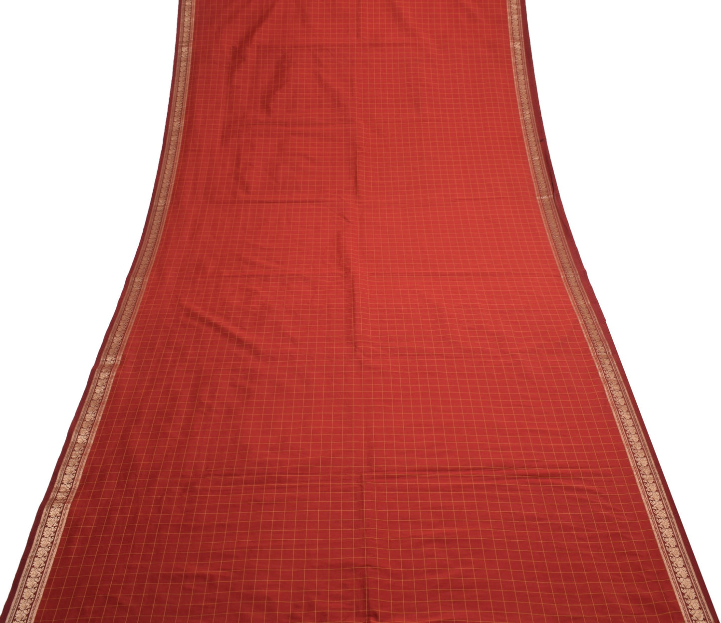 Sushila Vintage Red Saree With Gold Peacock Zari Broder Art Silk Sari Fabric
