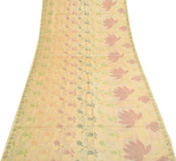 Sushila Vintage Cream Floral Saree Pure Tussar Silk Woven Soft Sari Craft Fabric