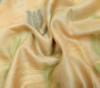 Sushila Vintage Cream Floral Saree Pure Tussar Silk Woven Soft Sari Craft Fabric