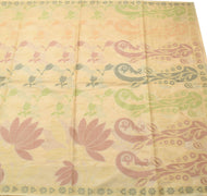 Sushila Vintage Cream Floral Saree Pure Tussar Silk Woven Soft Sari Craft Fabric
