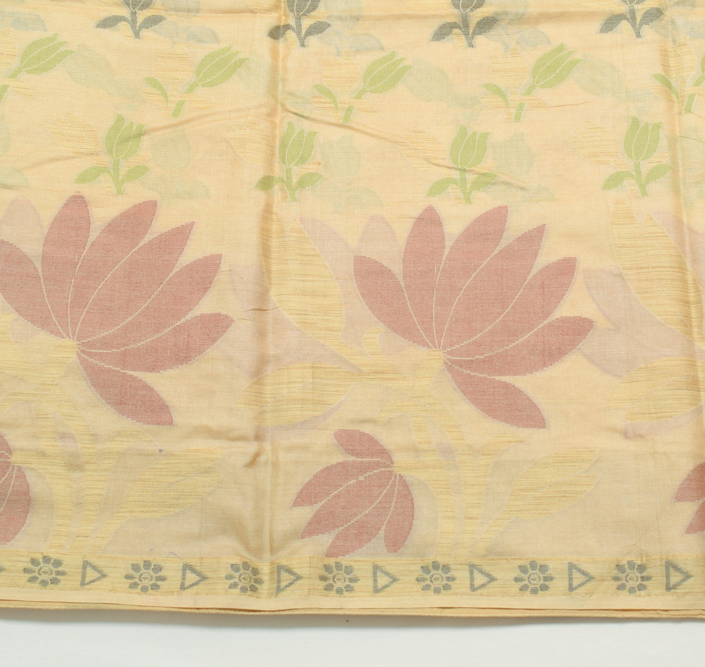 Sushila Vintage Cream Floral Saree Pure Tussar Silk Woven Soft Sari Craft Fabric