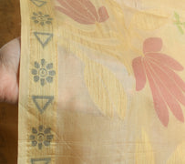 Sushila Vintage Cream Floral Saree Pure Tussar Silk Woven Soft Sari Craft Fabric