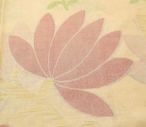 Sushila Vintage Cream Floral Saree Pure Tussar Silk Woven Soft Sari Craft Fabric