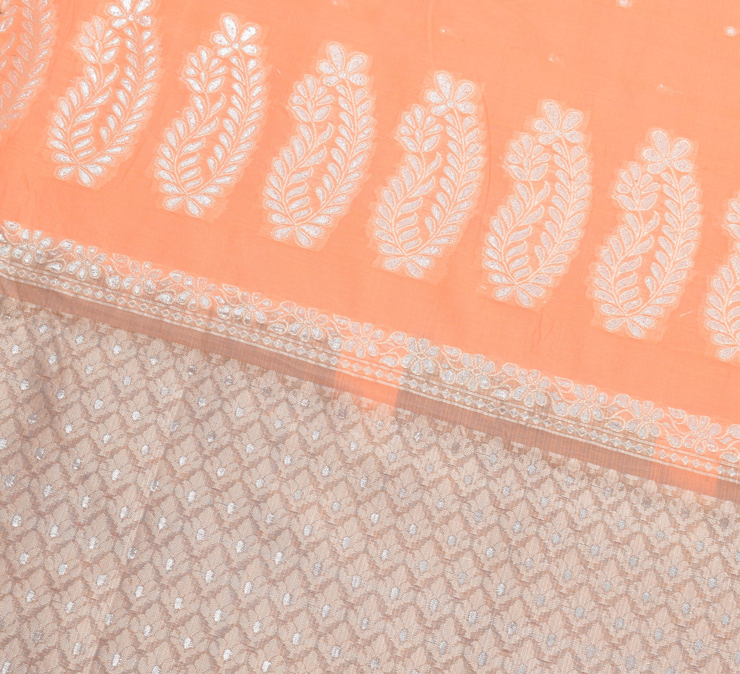 Sushila Vintage Orange Saree 100% Pure Cotton Silk Zari Woven Indian Sari Fabric
