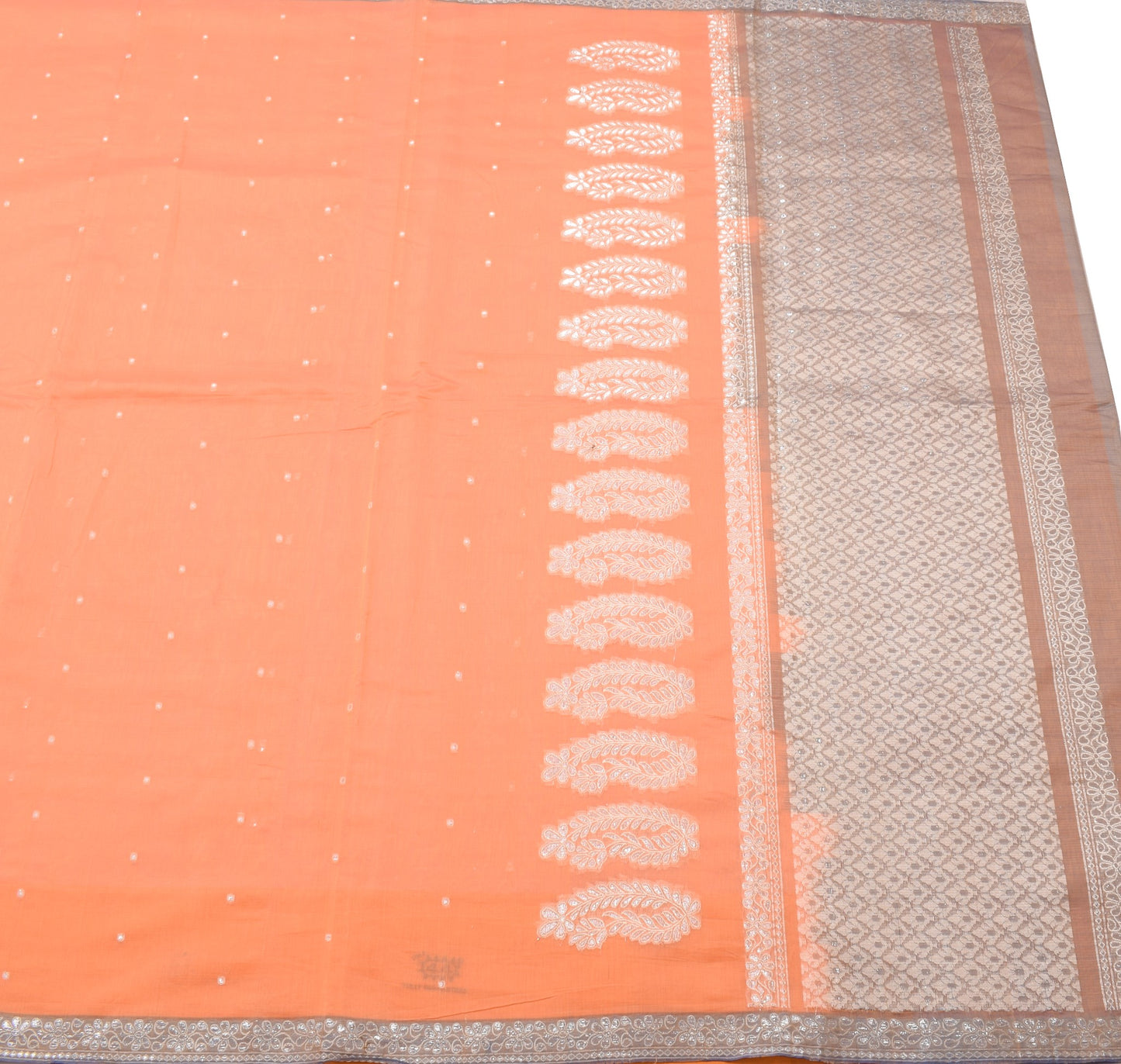 Sushila Vintage Orange Saree 100% Pure Cotton Silk Zari Woven Indian Sari Fabric
