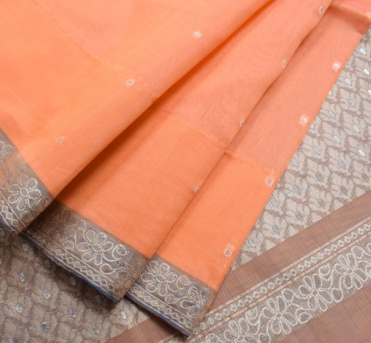Sushila Vintage Orange Saree 100% Pure Cotton Silk Zari Woven Indian Sari Fabric