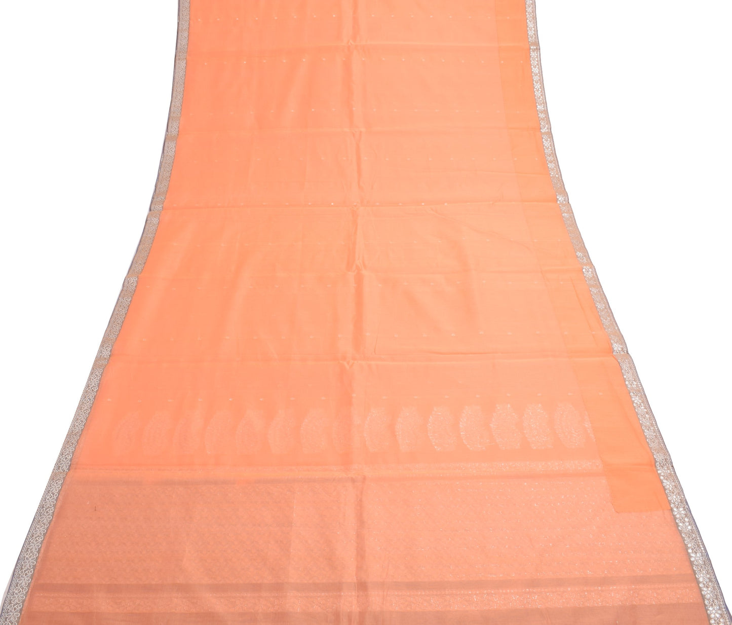 Sushila Vintage Orange Saree 100% Pure Cotton Silk Zari Woven Indian Sari Fabric