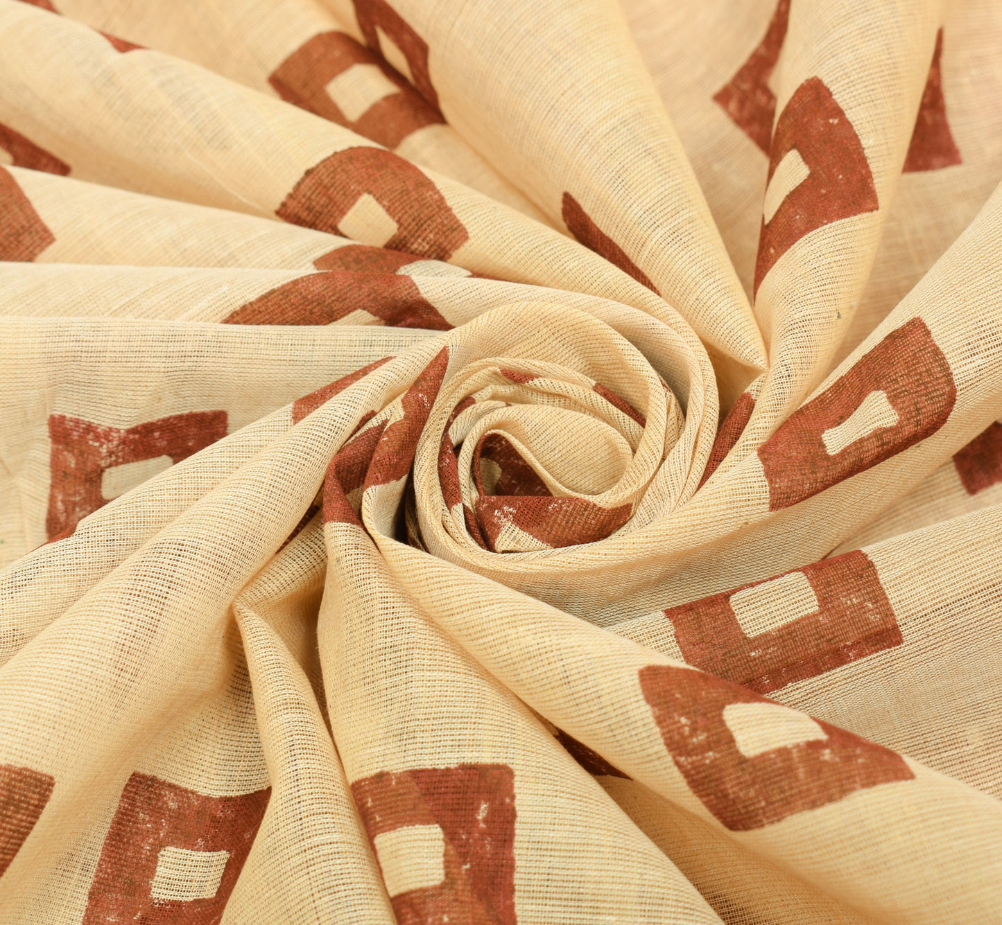 Sushila Vintage Cream Saree Pure Cotton Hand Block Printed & Woven Sari Fabric