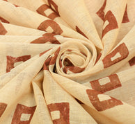 Sushila Vintage Cream Saree Pure Cotton Hand Block Printed & Woven Sari Fabric