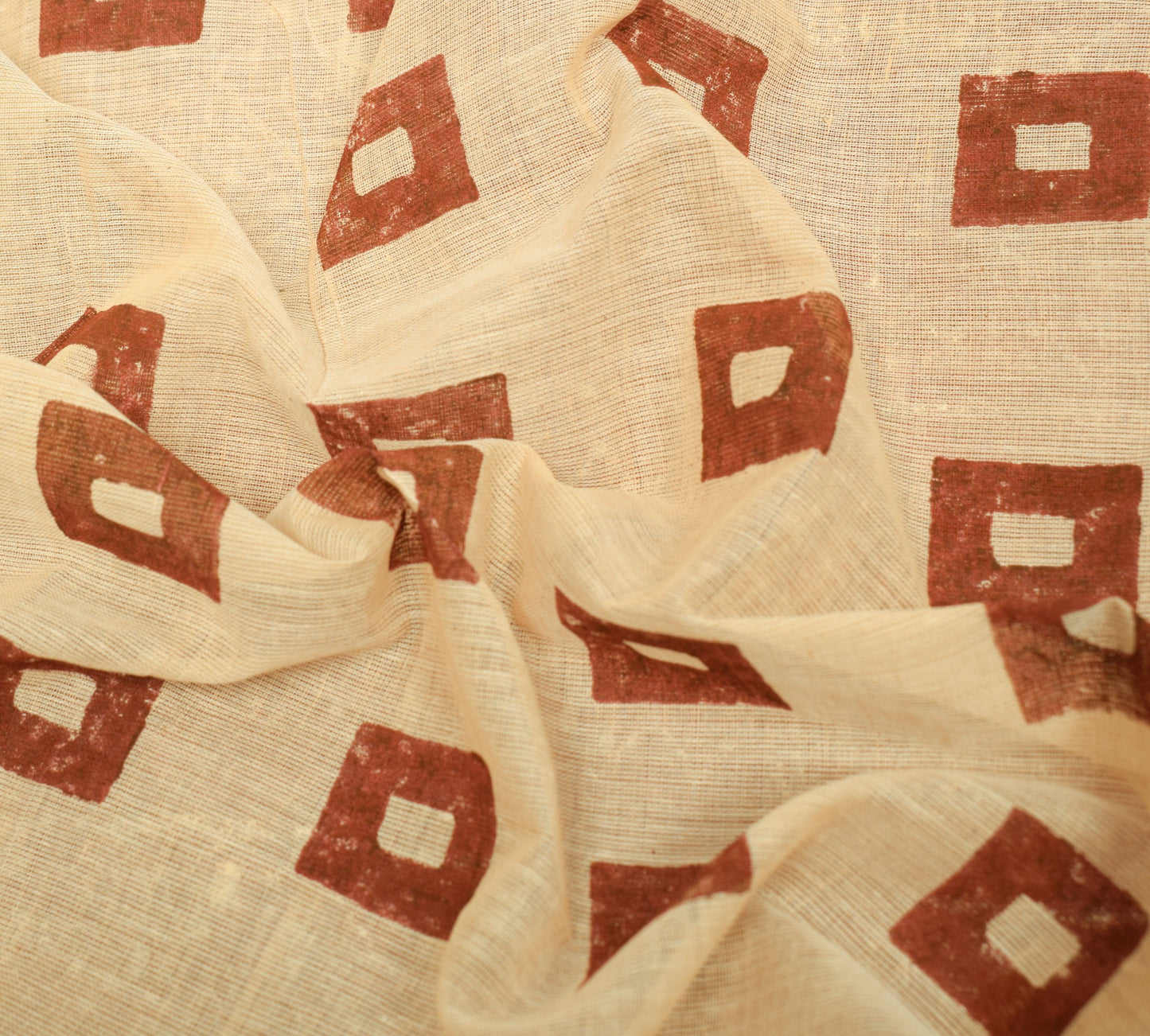 Sushila Vintage Cream Saree Pure Cotton Hand Block Printed & Woven Sari Fabric