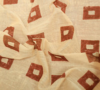 Sushila Vintage Cream Saree Pure Cotton Hand Block Printed & Woven Sari Fabric