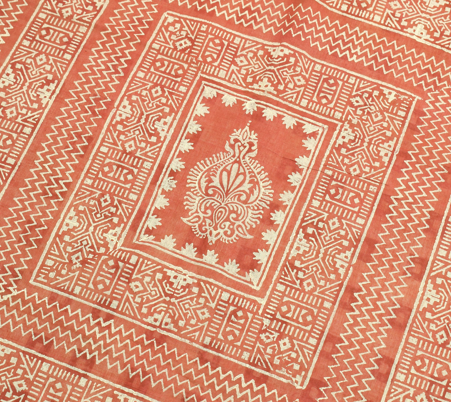 Sushila Vintage Cream Saree Pure Cotton Hand Block Printed & Woven Sari Fabric