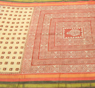 Sushila Vintage Cream Saree Pure Cotton Hand Block Printed & Woven Sari Fabric