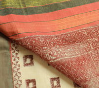 Sushila Vintage Cream Saree Pure Cotton Hand Block Printed & Woven Sari Fabric