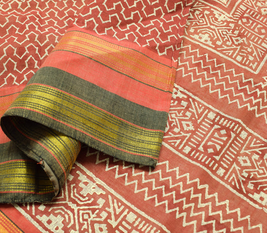 Sushila Vintage Cream Saree Pure Cotton Hand Block Printed & Woven Sari Fabric