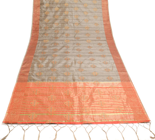 Sushila Vintage Gray Art Silk Saree Zari Woven With Stone Work Sari Craft Fabric