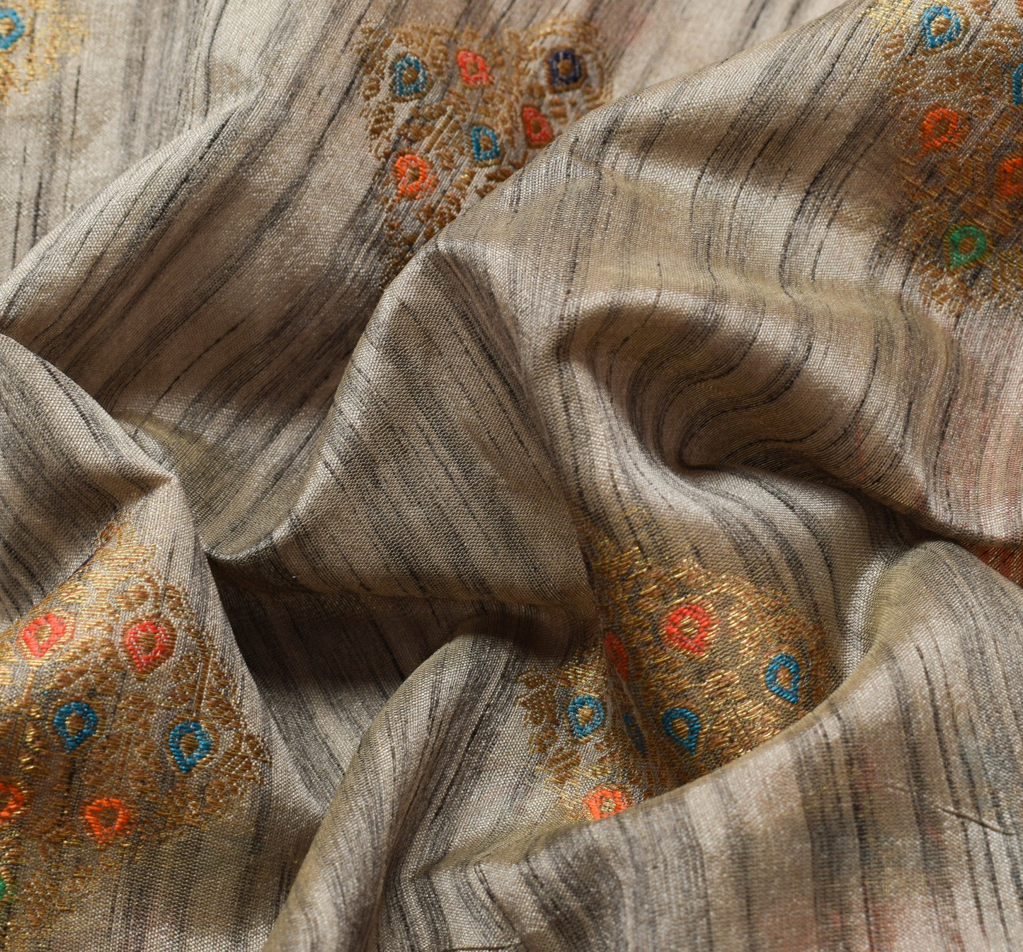 Sushila Vintage Gray Art Silk Saree Zari Woven With Stone Work Sari Craft Fabric
