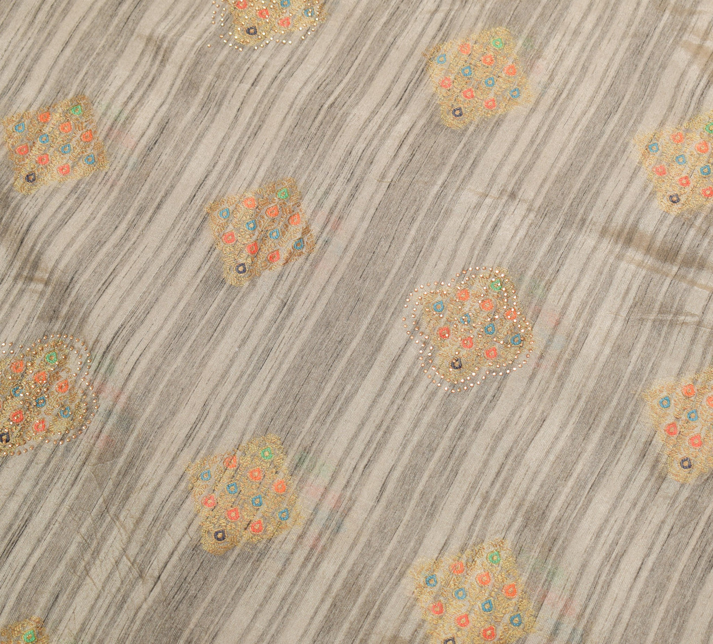 Sushila Vintage Gray Art Silk Saree Zari Woven With Stone Work Sari Craft Fabric