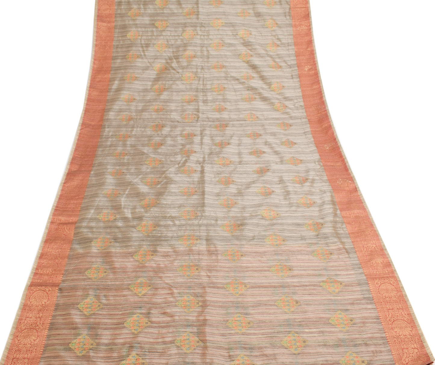 Sushila Vintage Gray Art Silk Saree Zari Woven With Stone Work Sari Craft Fabric
