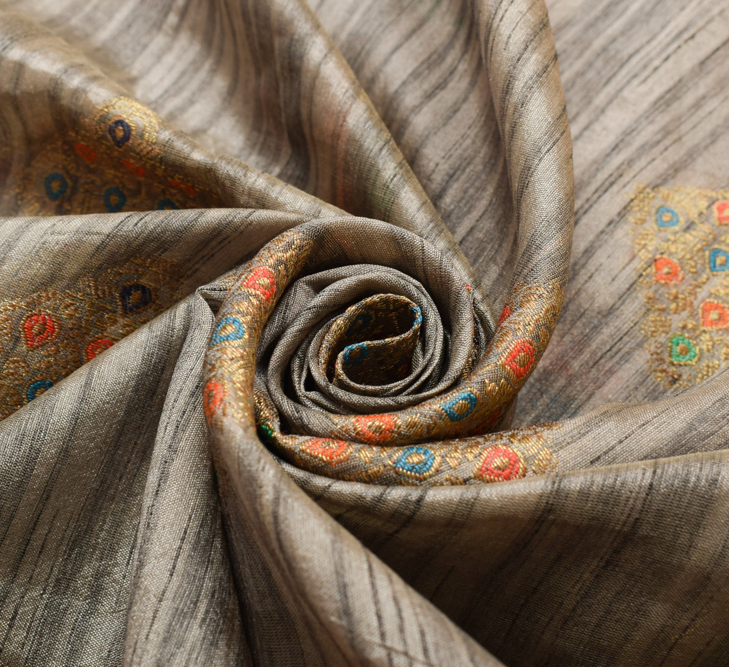 Sushila Vintage Gray Art Silk Saree Zari Woven With Stone Work Sari Craft Fabric