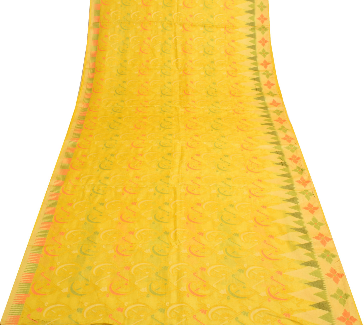 Sushila Vintage Yellow Geometrical Saree 100% Pure Tussar Silk Woven Sari Fabric