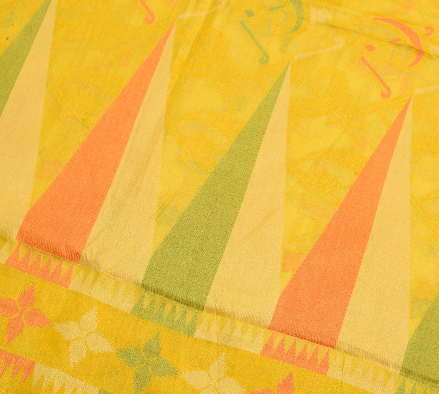 Sushila Vintage Yellow Geometrical Saree 100% Pure Tussar Silk Woven Sari Fabric