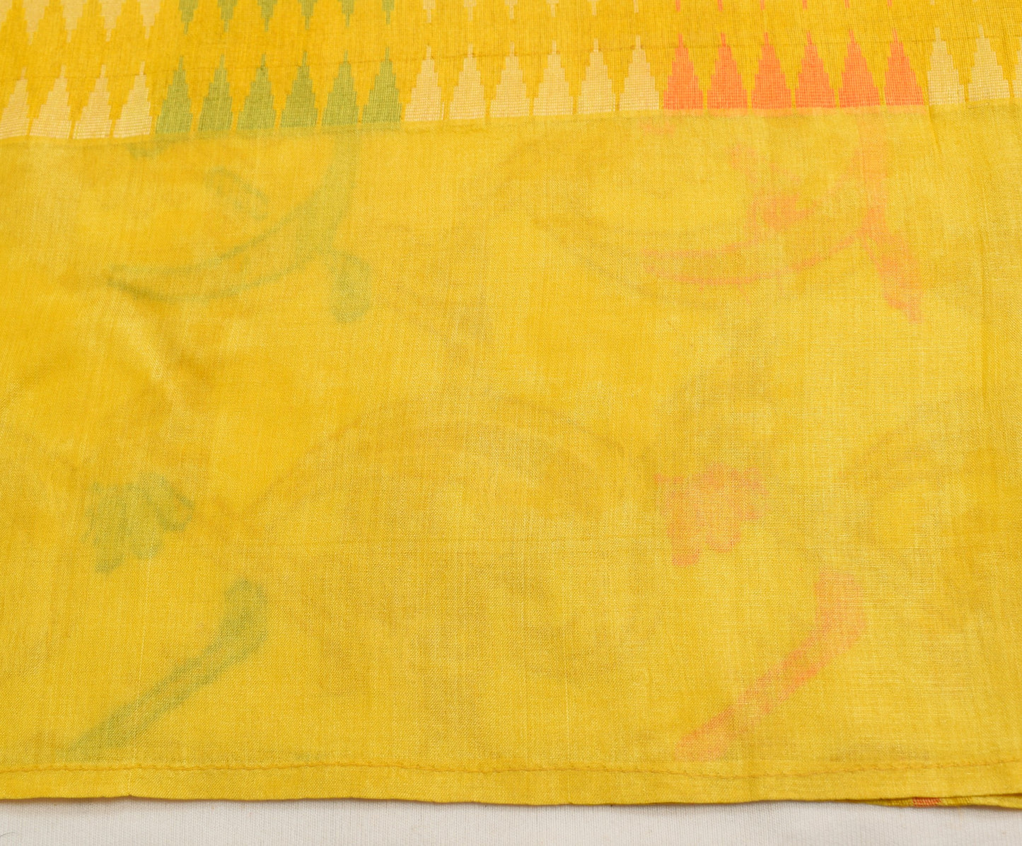 Sushila Vintage Yellow Geometrical Saree 100% Pure Tussar Silk Woven Sari Fabric