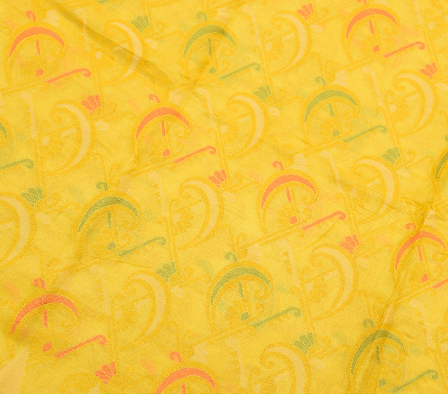 Sushila Vintage Yellow Geometrical Saree 100% Pure Tussar Silk Woven Sari Fabric