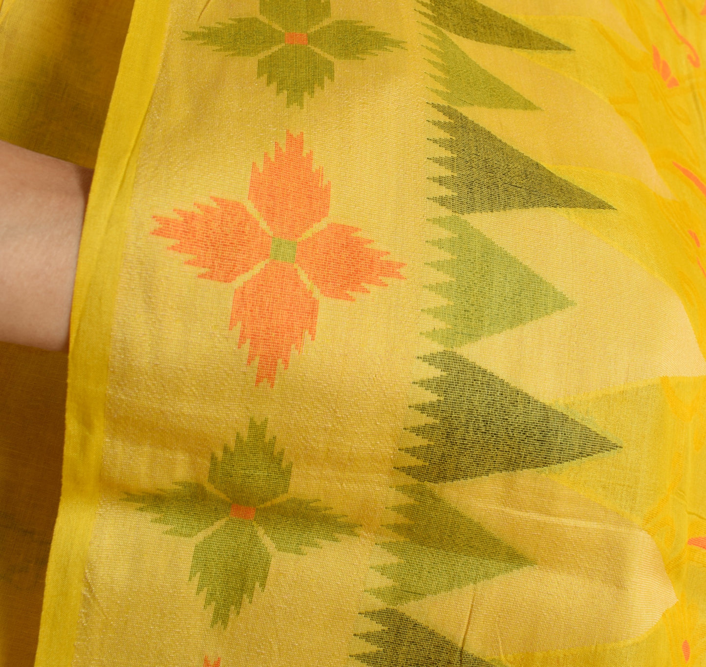 Sushila Vintage Yellow Geometrical Saree 100% Pure Tussar Silk Woven Sari Fabric