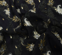 Sushila Vintage Pure Khaddi Chiffon Saree Banarasi Handloom ZariWoven Black Sari