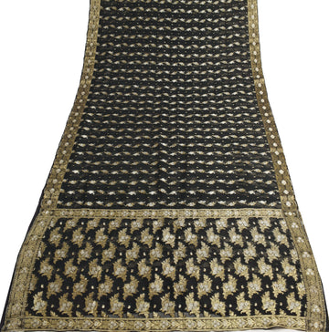 Sushila Vintage Pure Khaddi Chiffon Saree Banarasi Handloom ZariWoven Black Sari