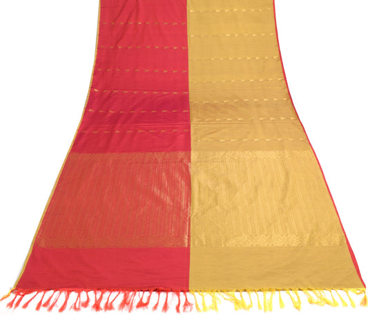 Sushila Vintage Magenta Gold Saree Pure Cotton Silk Woven Wedding Sari Fabric